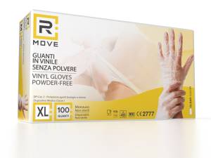 1Conf. da 100pz Tg.XL - RMove Guanti Vinyl Clear Uso Medico Senza Polvere