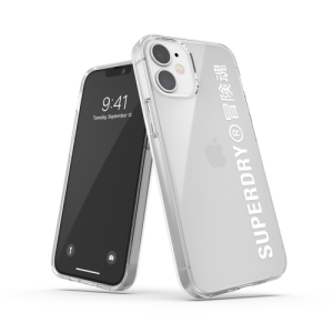 SUPERDRY APPLE iPHONE 12 MINI COVER IN TPU CHIUSURA A SCATTO LOGO SUPEDRY STAMPATO BIANCO