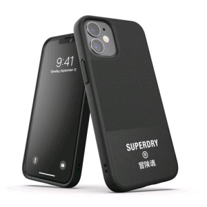 SUPERDRY APPLE iPHONE 12 MINI COVER IN TPU INTARSIATA IN TELA ANTI URTO CON LOGO SUPEDRY STAMPATO NERO