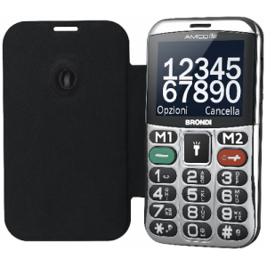 CELLULARE BRONDI AMICO CHIC 2.4'' DUAL SIM BLACK +COVER FLIP SENIOR PHONE