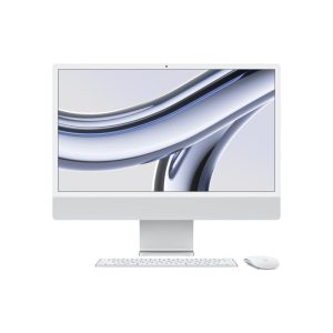 Apple computer desktop all-in-one imac con chip m3 cpu 8-core gpu 10-core display retina 4.5k 24`` 8gb di memoria unificata 512gb di archiviazione ssd accessori in tinta color argento
