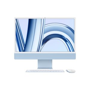 Apple computer desktop all-in-one imac con chip m3 cpu 8-core gpu 10-core display retina 4.5k 24`` 8gb di memoria unificata 512gb di archiviazione ssd accessori in tinta color azzurro