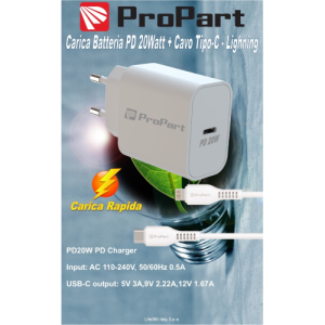 ProPart Carica batteria Rapido PD 20W Con Cavo da Tipo-C a Lightning