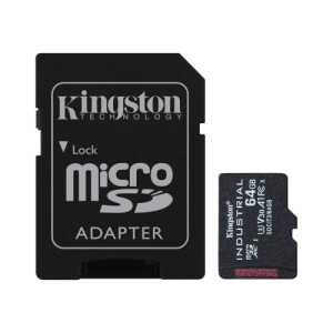 Kingston Industrial - Scheda di memoria flash (adattatore da microSDXC a SD in dotazione) - 64 GB - A1 / Video Class V30 / UHS-I U3 / Class10 - UHS-I microSDXC