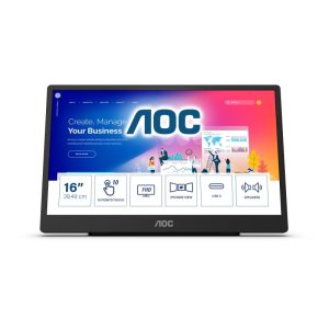 Aoc 16t2 15.6 touch screen led formato 16:9 contrasto 700:1 1xmicro hdmi 2xusb colore nero garanzia italia